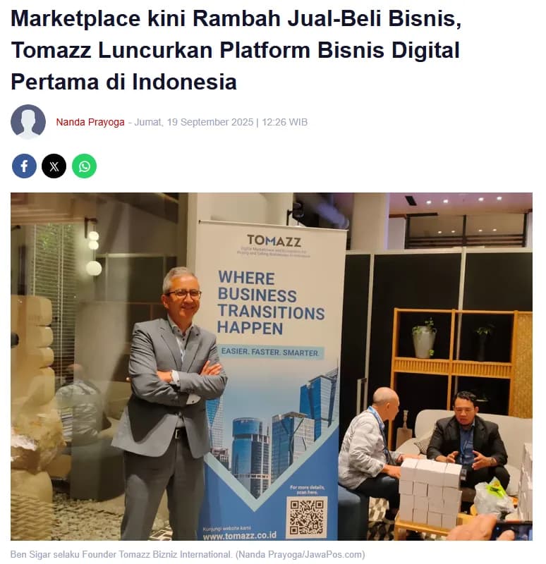Marketplace kini Rambah Jual-Beli Bisnis, Tomazz Luncurkan Platform Bisnis Digital Pertama di Indonesia