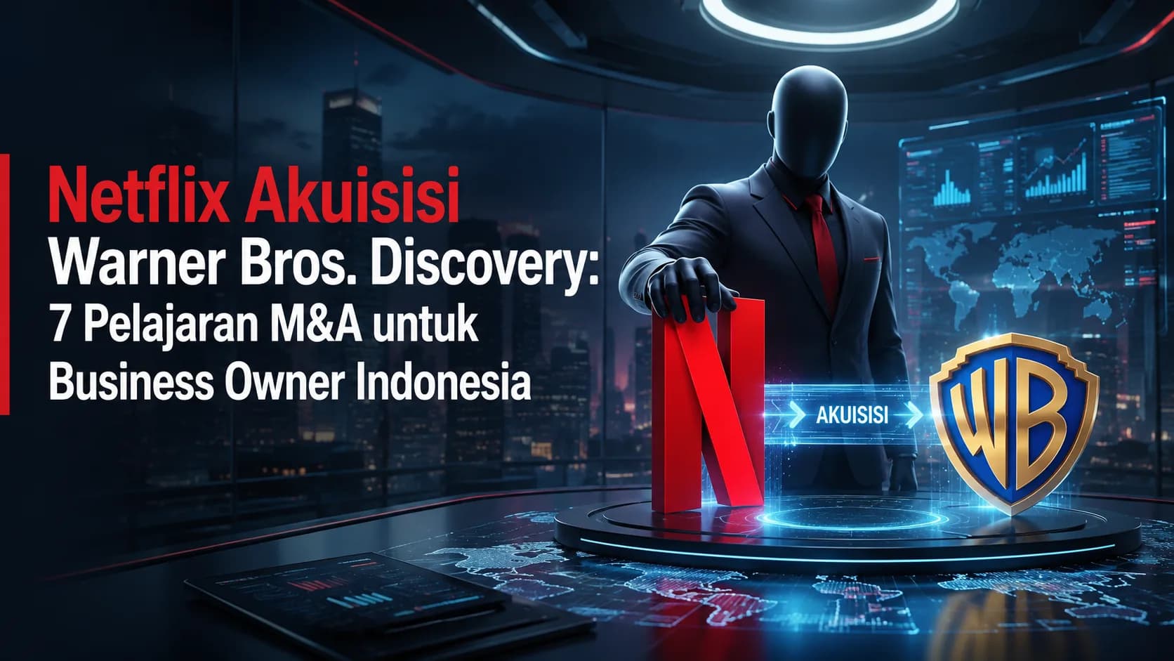 Banner artikel: Netflix Akuisisi Warner Bros. Discovery: 7 Pelajaran M&A untuk Business Owner Indonesia